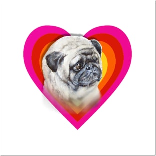 Rainbow super cute pug on a heart Posters and Art